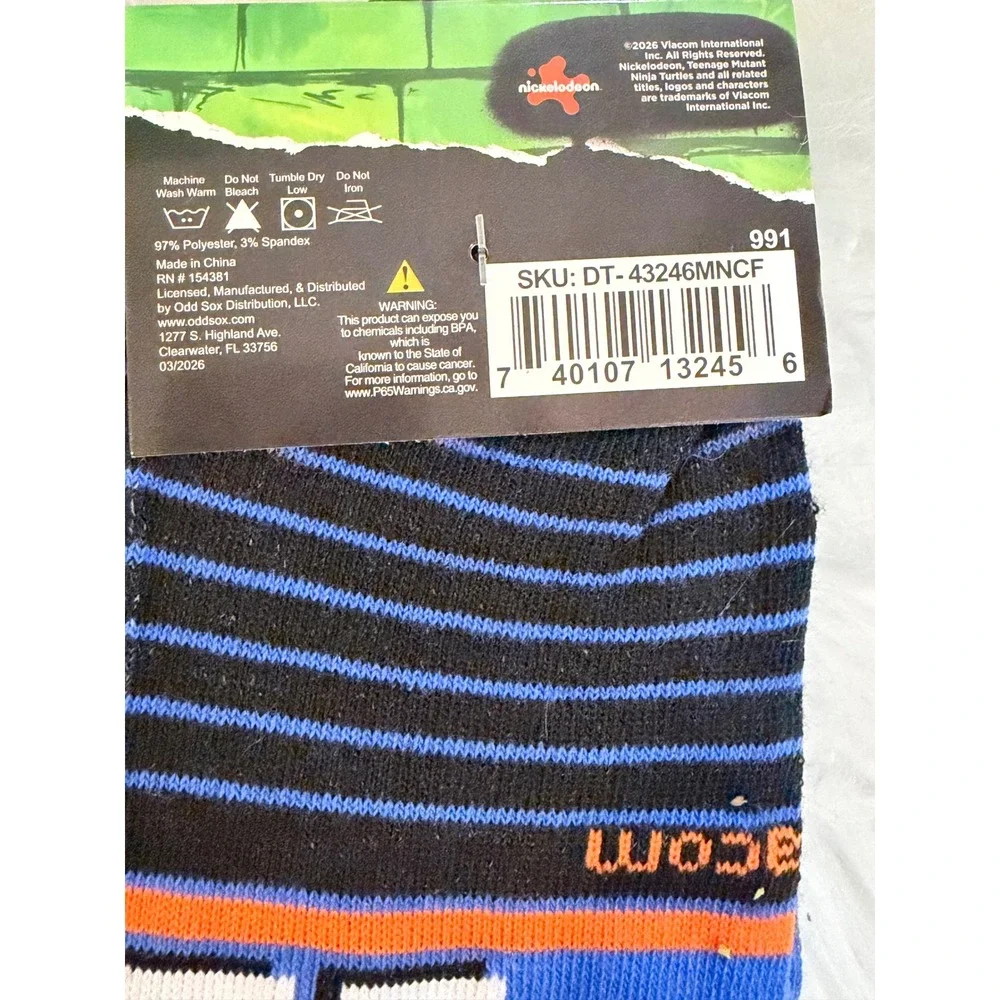 Teenage Mutant Ninja Turtles Crew Socks 3 Pair Bundle Raphael Leonardo TMNT Logo